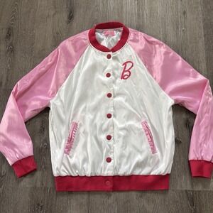 Barbie X Unique Vintage Women L 10-12 Satin Like Barbie Letterman Varsity Jacket